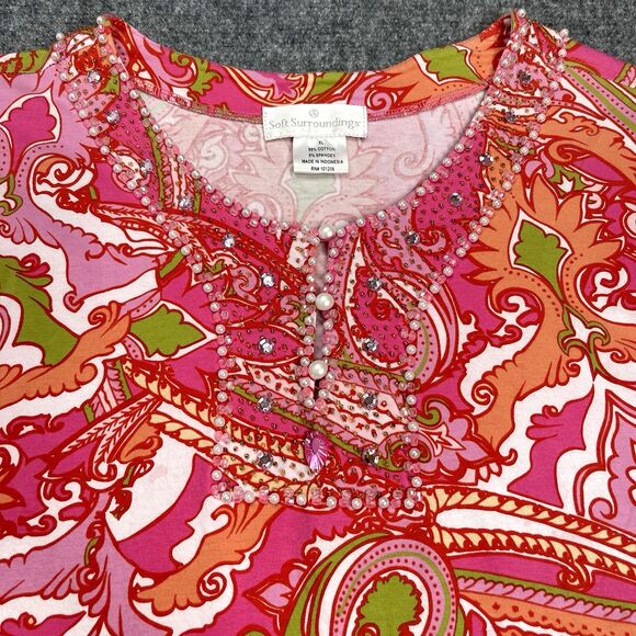 Soft Surroundings Top Womens Size XL Pink Paisley Beaded 3/4 Sleeve Tunic - Picture 3 of 10